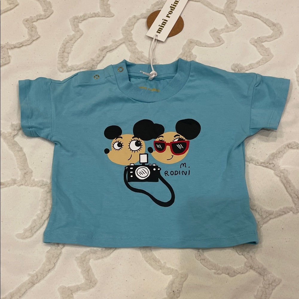 Mini Rodini Light Blue Cartoon Camera T-Shirt